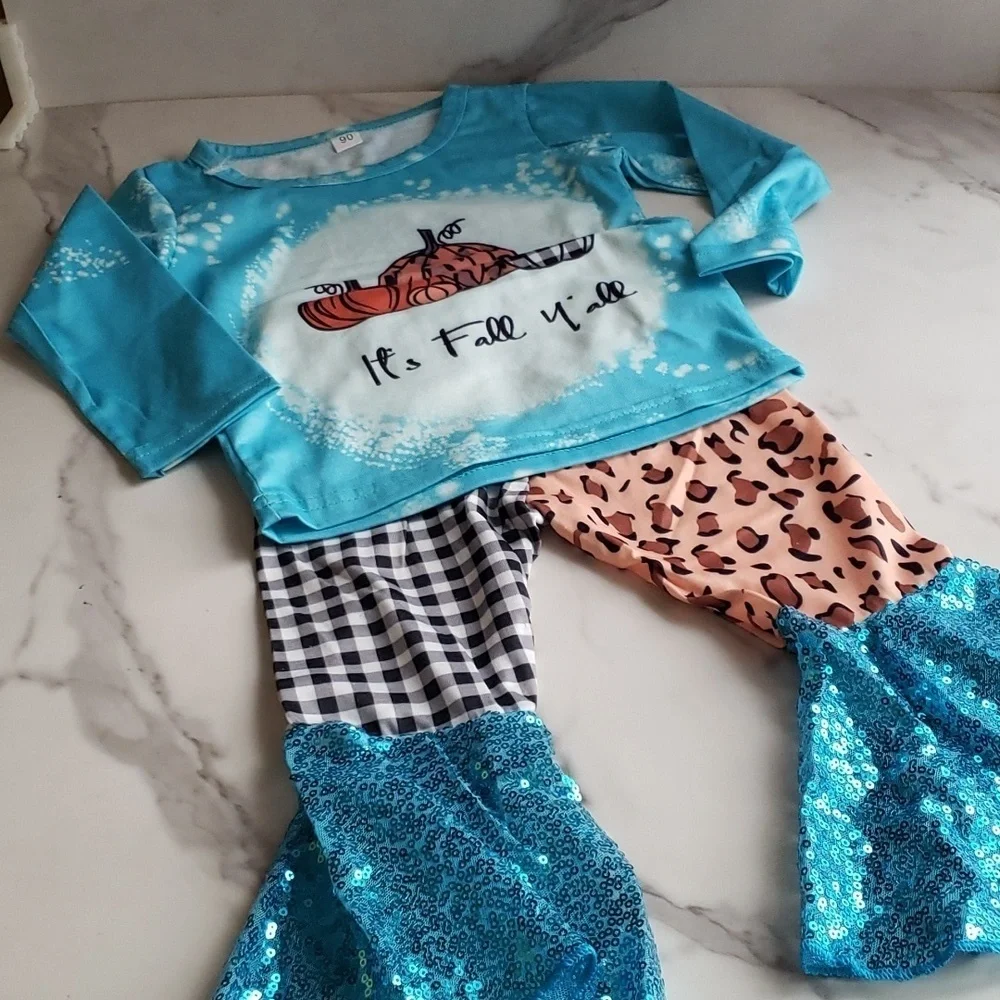 FOSHAN Baby Fall 2Pcs Outfit Pumpkin Letter Print Long Sleeve Size 12-18 Mos